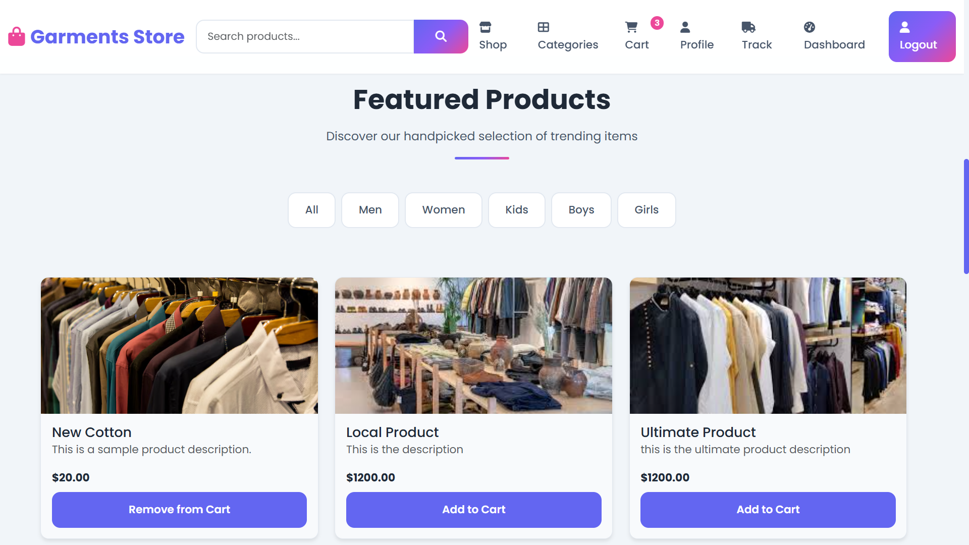 Online Garments Store – Client Side